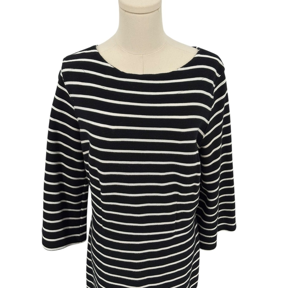 Old Navy Womens Black White Striped Boat Neck 3/4 Sleeve‎ Midi Dress Size L - Picture 4 of 5